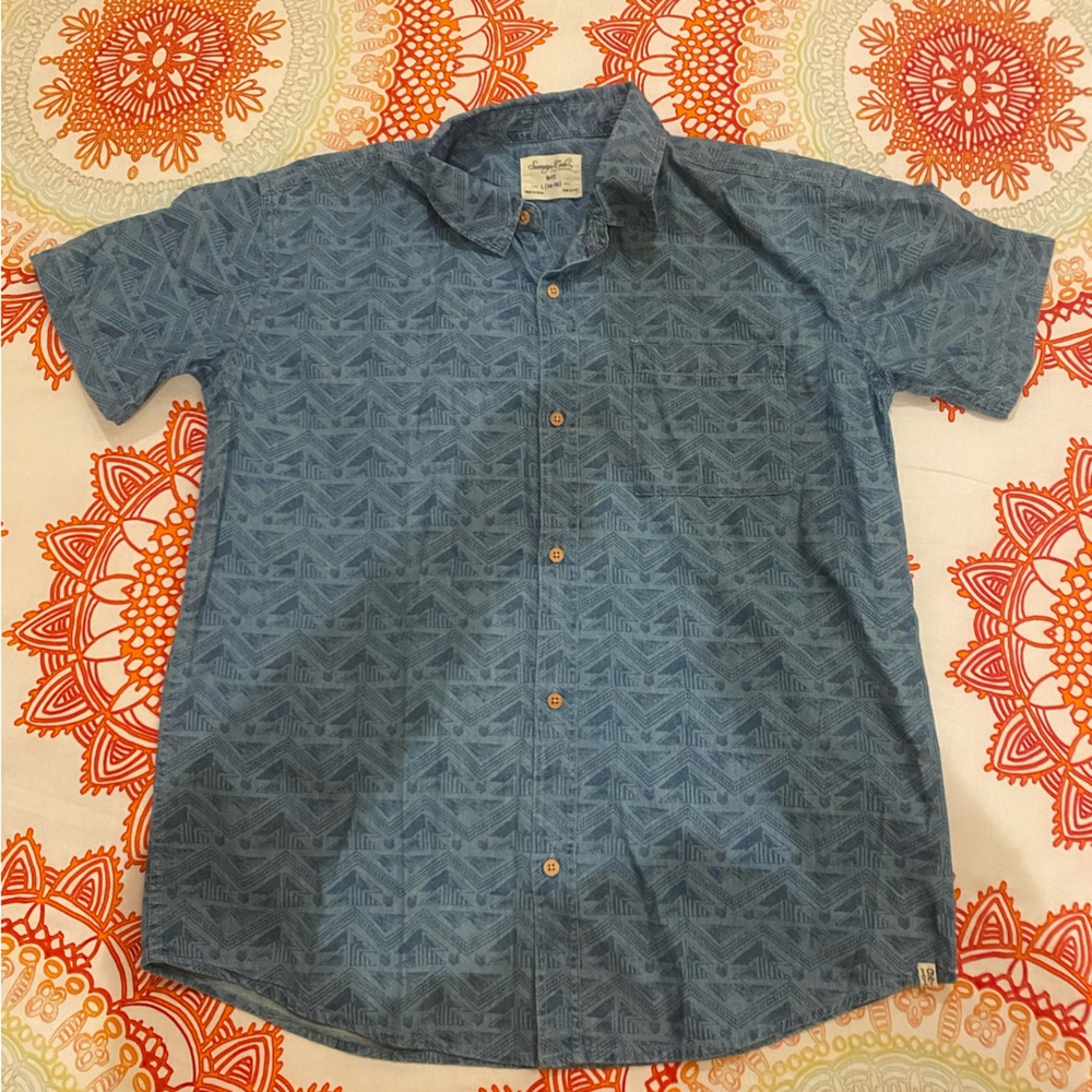Sovereign Code Boys Blue Geometric Short-Sleeve Button-Up Shirt